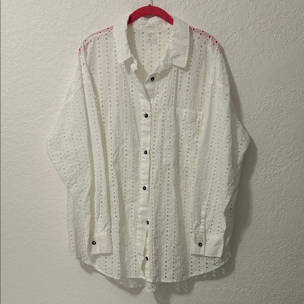 CALIA White Eyelet Button Down Shirt XL